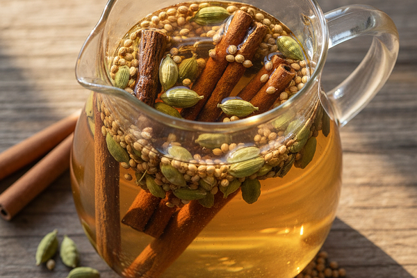 Herbal infused water (licorice, cinnamon, cardamom, coriander)