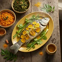 Steamed fish with ginger and turmeric