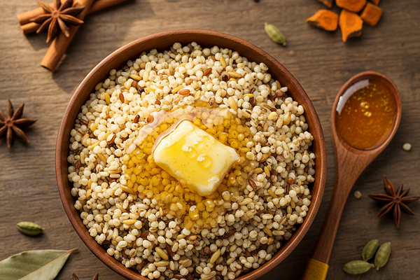 Ghee in moderation - On millets, improves nutrient absorption