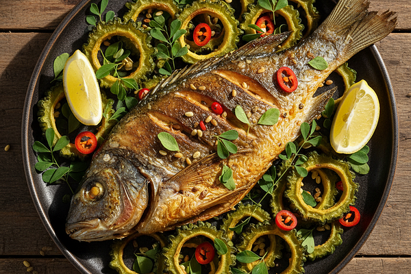 Baked fish with bitter gourd and fenugreek