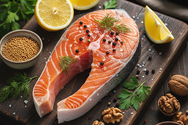 Salmon - Rich in omega-3, supports dhatu nourishment