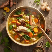 Chicken soup with vegetables and healing spices
