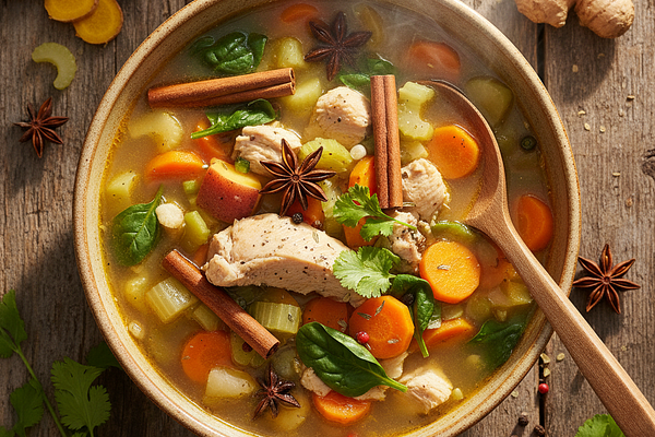Chicken soup with vegetables and healing spices