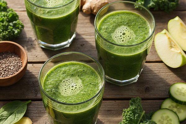 Herbal smoothies (greens, cucumber, celery, ginger) - Start each meal