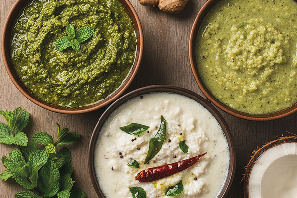 Fresh chutneys (coriander-mint-coconut) - Adds flavor without sugar