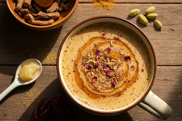 Ashwagandha warm milk - madhura, tikta rasa, nourishes majja