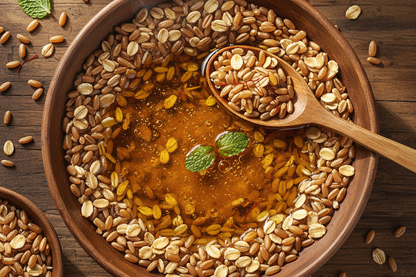 Ghee with whole grains - snigdha, madhura rasa, pacifies vata