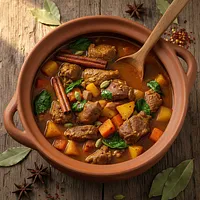 Goat meat stew with cinnamon and cardamom