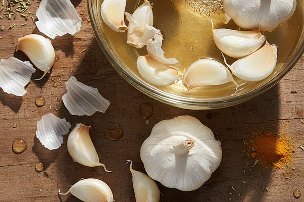 Garlic (lasuna) with warm water - katu rasa, reduces cholesterol