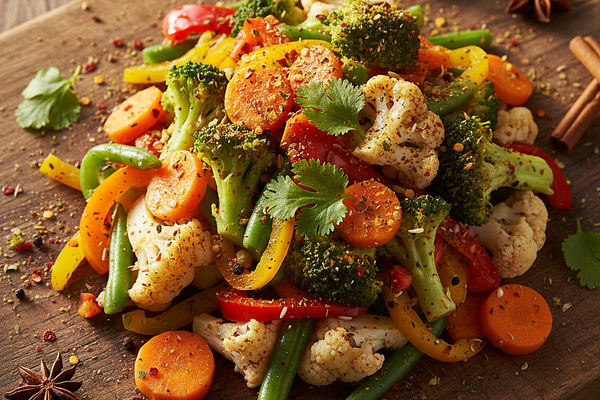 Steamed vegetables with spices