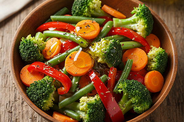 Steamed vegetables with olive oil