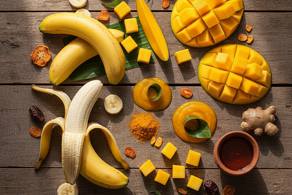 Soft fruits (bananas, mangoes)