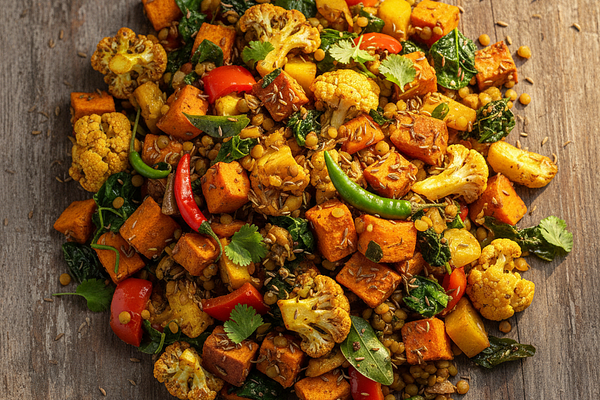 Cooked vegetables with spices