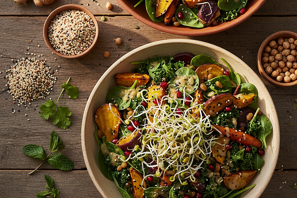 Fresh salads with sprouts