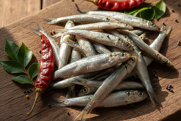 Small fish (anchovies) - Edible bones, high calcium