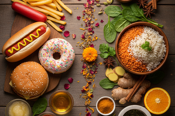 Processed fast foods - artificial, devoid of prana