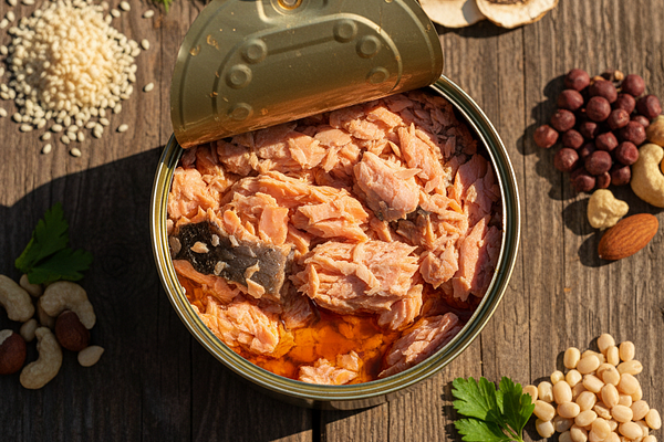Salmon with bones (canned) - Calcium, vitamin D, protein