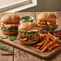 Fast food burgers and fries