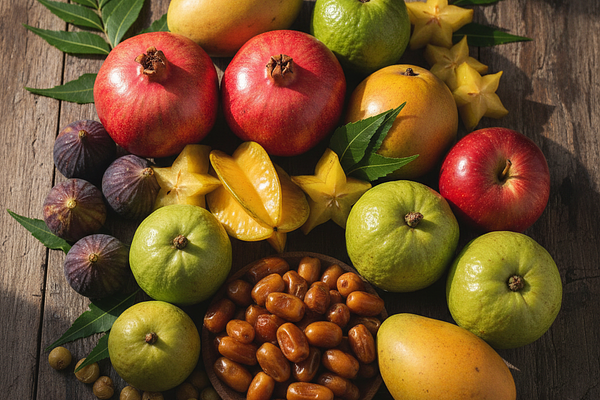 Raw fruits with skins