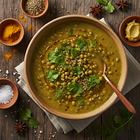 Warm Mung Bean Soup with Coriander and Fennel Finish