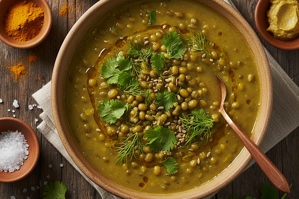 Warm Mung Bean Soup with Coriander and Fennel Finish