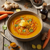 Sesame Oil-Infused Carrot Soup with Turmeric and Ginger
