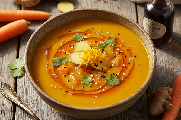 Sesame Oil-Infused Carrot Soup with Turmeric and Ginger