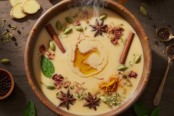 Sesame Oil-Ghee Calming Medicated Milk Preparation (Vata-Pitta Balancing Taila Milk)