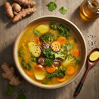 Golden Turmeric-Ginger Vegetable Broth with Sesame Oil