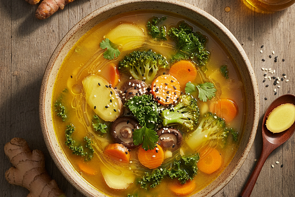 Golden Turmeric-Ginger Vegetable Broth with Sesame Oil