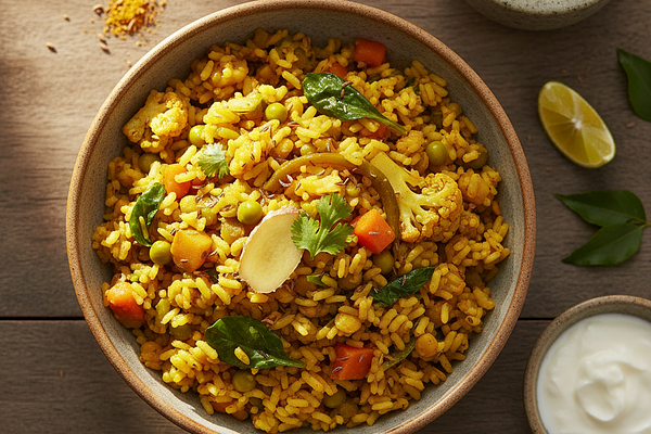 Cumin-Turmeric Cooked Vegetable Khichdi