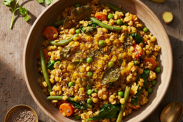 Kitchari-Style Cooked Vegetables with Cumin-Ghee Tempering