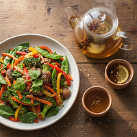Sesame Oil-Ginger Vegetable Medley with Fennel Digestion Tea