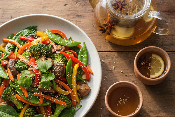 Sesame Oil-Ginger Vegetable Medley with Fennel Digestion Tea