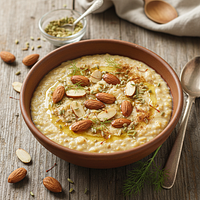 Ghee-Cooked Oat Porridge with Soaked Almonds and Fennel