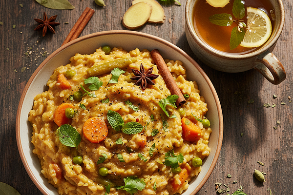 Cooked Vegetable Ghee Medicated Porridge (Digestive Khichdi-style)
