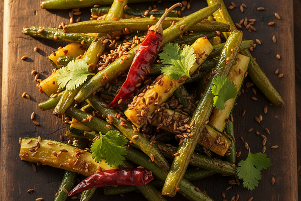 Coconut Oil-Roasted Green Beans and Zucchini with Cumin-Coriander Tempering