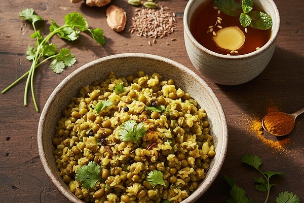 Coriander-Mung Bean Cooling Digestive Khichdi