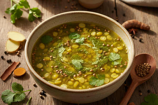 Coriander-Mung Bean Digestive Khichdi Broth