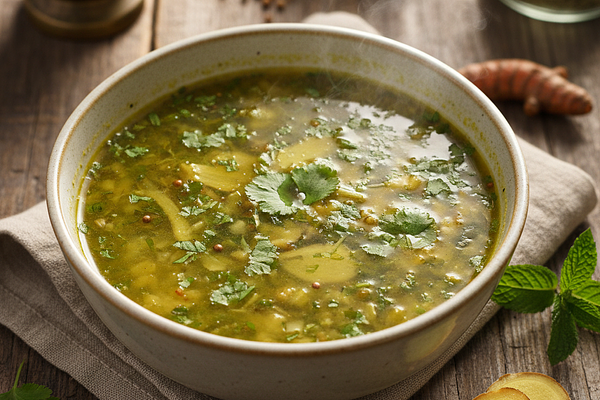 Mung Bean-Coriander Digestive Khichdi Broth