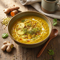 Golden Turmeric-Ginger Mung Dal Soup with Fennel Finish